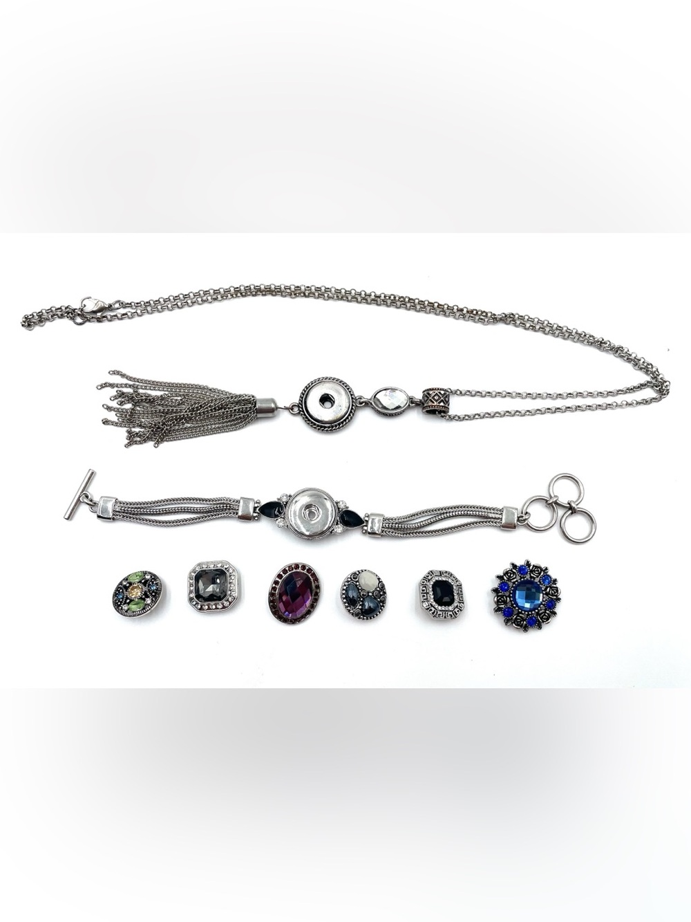 Vintage Interchangeable Snap Button Necklace & Bracelet Set